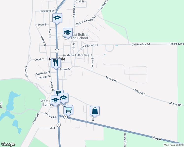 map of restaurants, bars, coffee shops, grocery stores, and more near 101-141 Brown Street in Rosedale