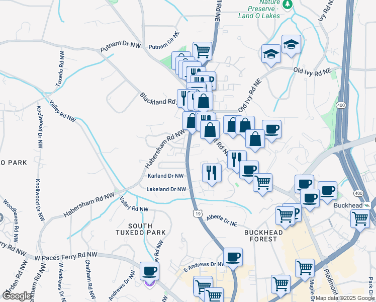 map of restaurants, bars, coffee shops, grocery stores, and more near 3535 Roswell Road in Atlanta