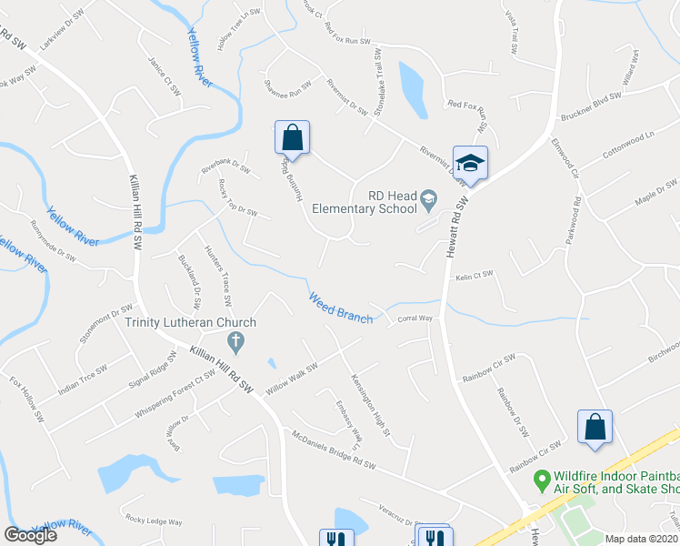 map of restaurants, bars, coffee shops, grocery stores, and more near 1778 Quail Cove SW in Lilburn