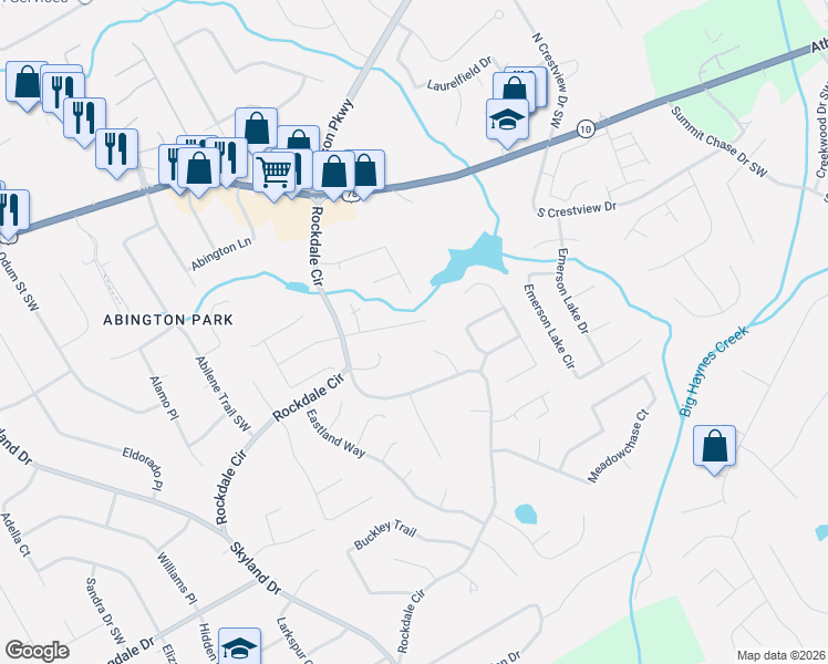 map of restaurants, bars, coffee shops, grocery stores, and more near 1888 Brookhill Way in Snellville