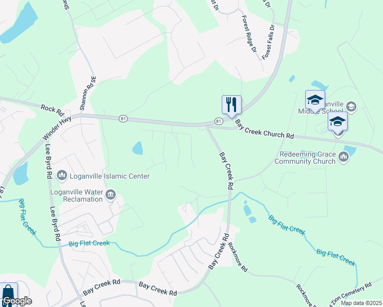 map of restaurants, bars, coffee shops, grocery stores, and more near 200 Lake Vista Drive in Loganville