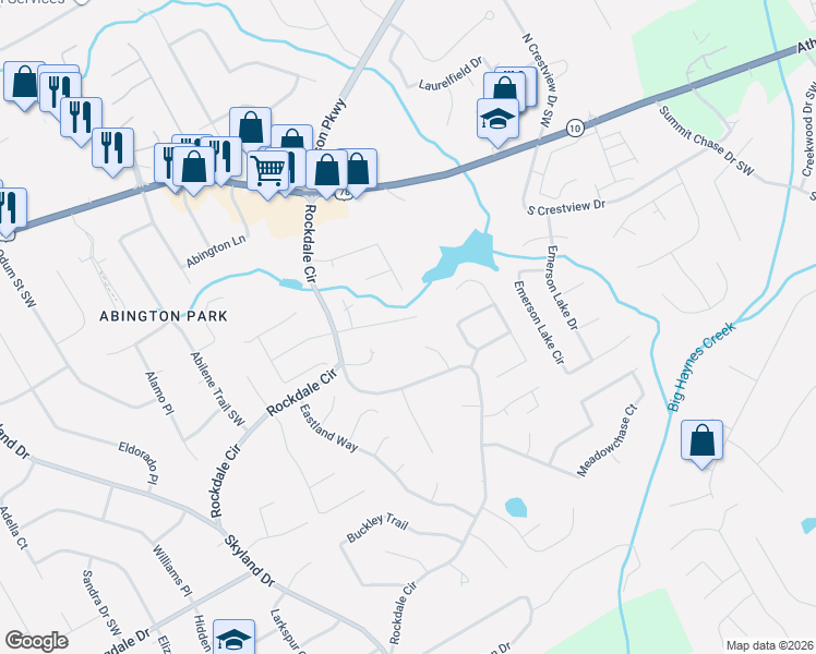 map of restaurants, bars, coffee shops, grocery stores, and more near 1888 Brookhill Way in Snellville