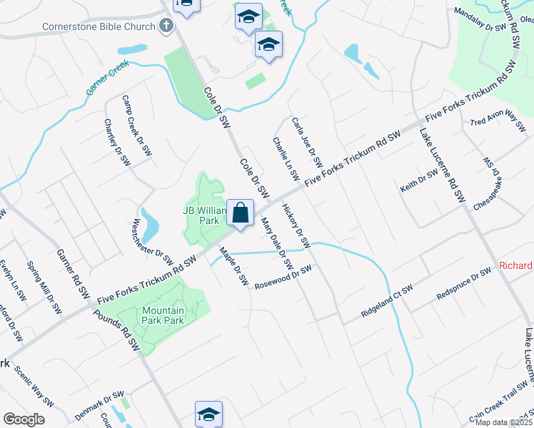 map of restaurants, bars, coffee shops, grocery stores, and more near 1207 Hickory Drive Southwest in Lilburn