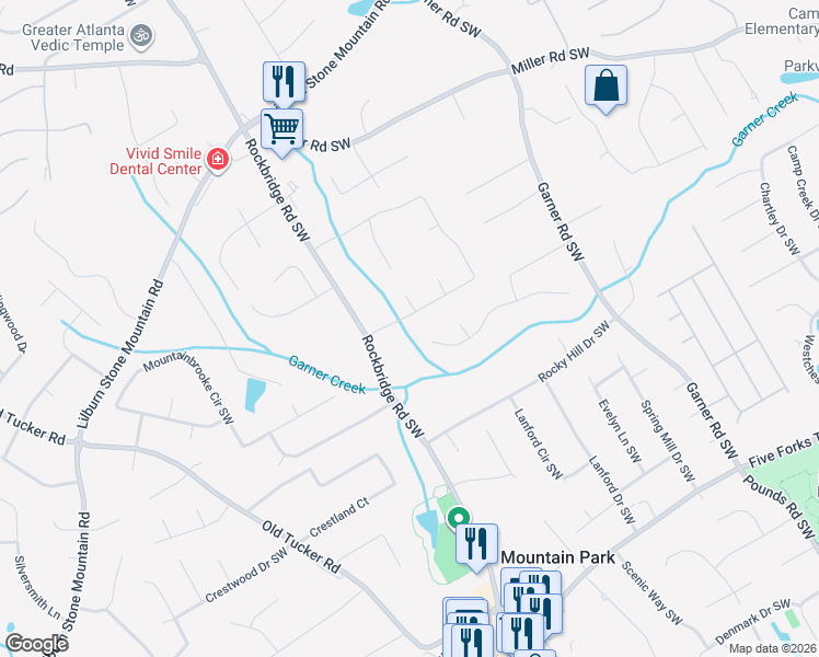 map of restaurants, bars, coffee shops, grocery stores, and more near 5368 Ashley Drive Southwest in Lilburn