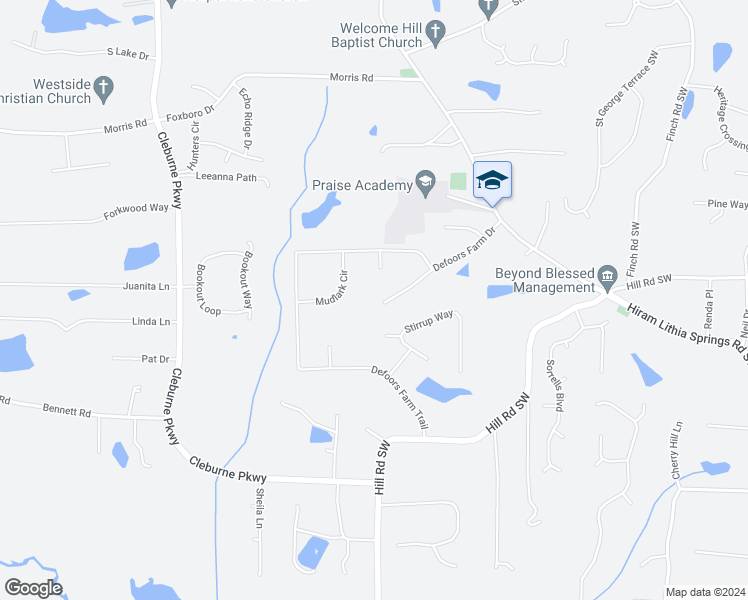map of restaurants, bars, coffee shops, grocery stores, and more near 4196 Defoors Farm Dr in Powder Springs