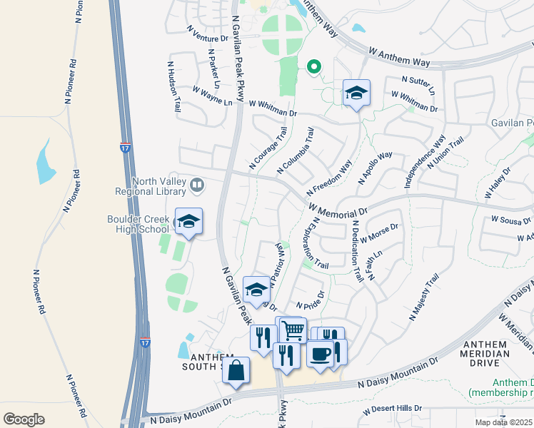 map of restaurants, bars, coffee shops, grocery stores, and more near 3514 West Sousa Court in New River