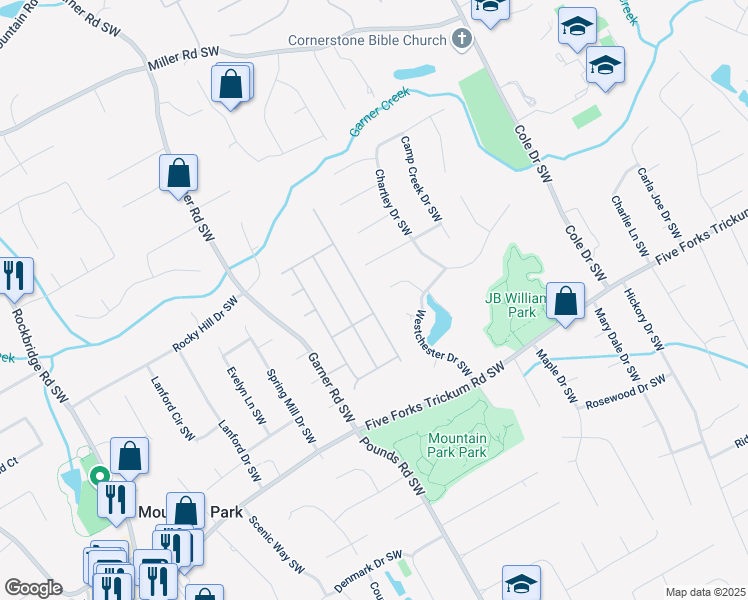 map of restaurants, bars, coffee shops, grocery stores, and more near 1136 Garner Creek Drive in Lilburn