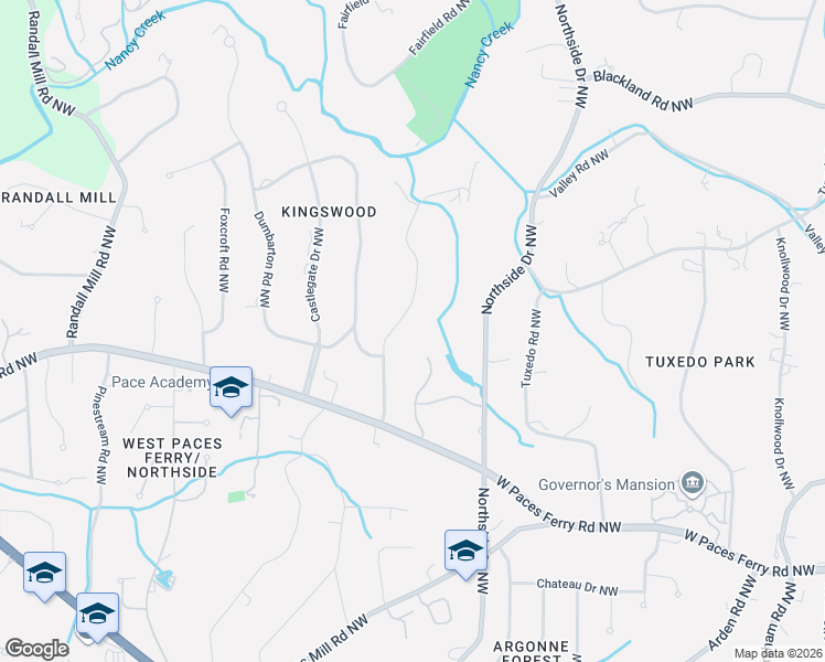map of restaurants, bars, coffee shops, grocery stores, and more near 3575 Paces Valley Road Northwest in Atlanta