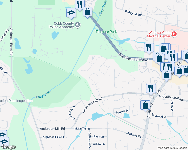 map of restaurants, bars, coffee shops, grocery stores, and more near 4242 Tenneyson Lane in Austell