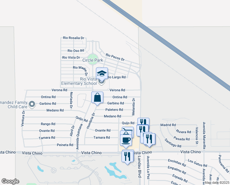 map of restaurants, bars, coffee shops, grocery stores, and more near 67755 Verona Road in Cathedral City