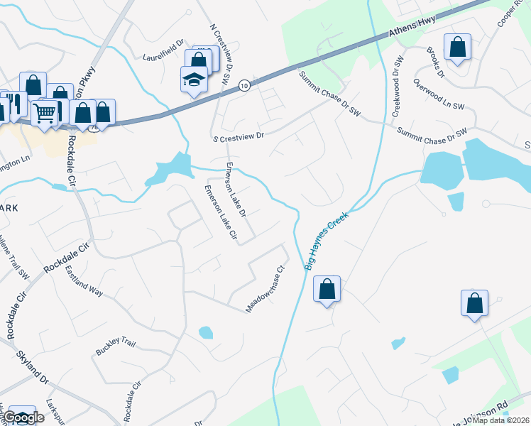 map of restaurants, bars, coffee shops, grocery stores, and more near 1716 Inlet Cove Court in Snellville