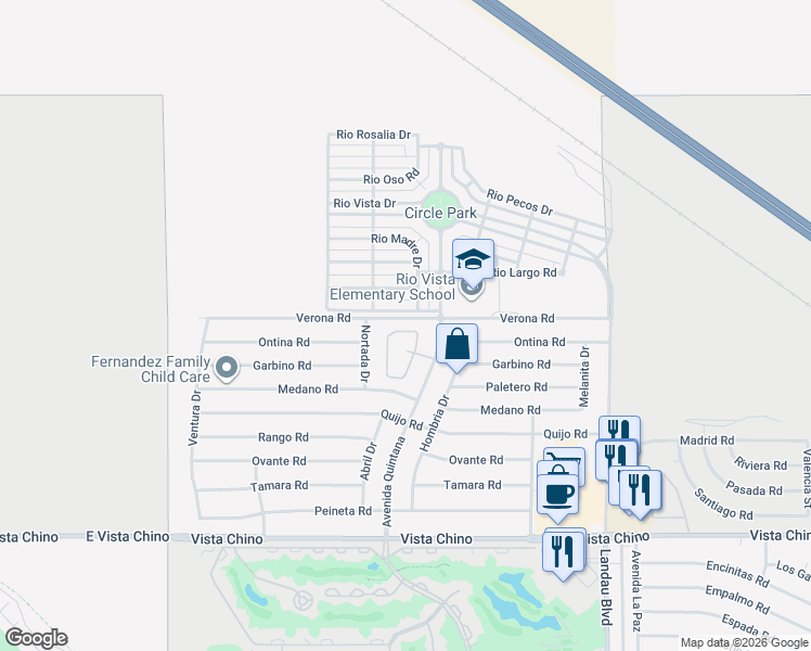 map of restaurants, bars, coffee shops, grocery stores, and more near 27142 Shadowcrest Lane in Cathedral City