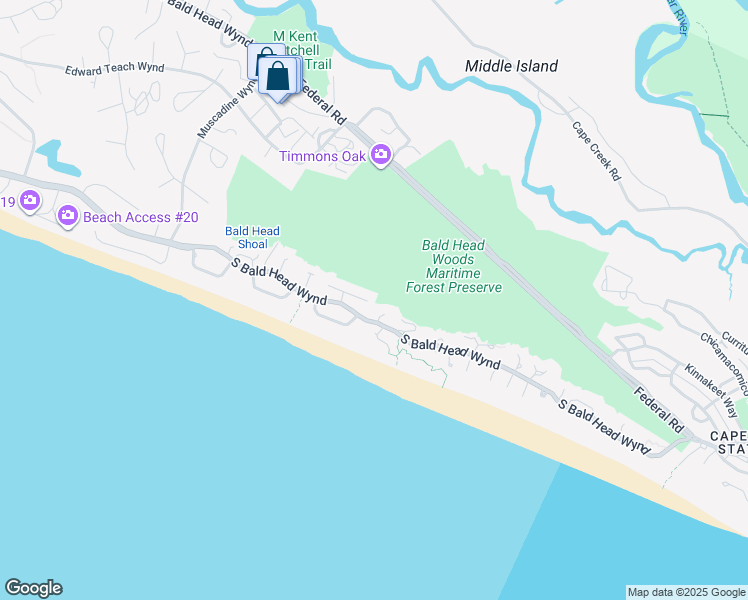 map of restaurants, bars, coffee shops, grocery stores, and more near 19 Indian Blanket Court in Bald Head Island