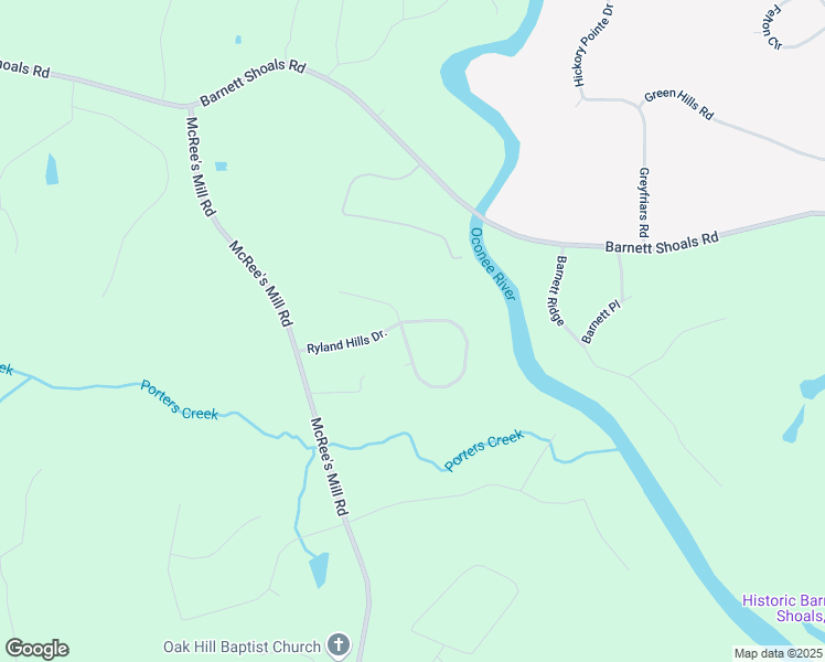 map of restaurants, bars, coffee shops, grocery stores, and more near 2576 Ryland Hills Drive in Watkinsville