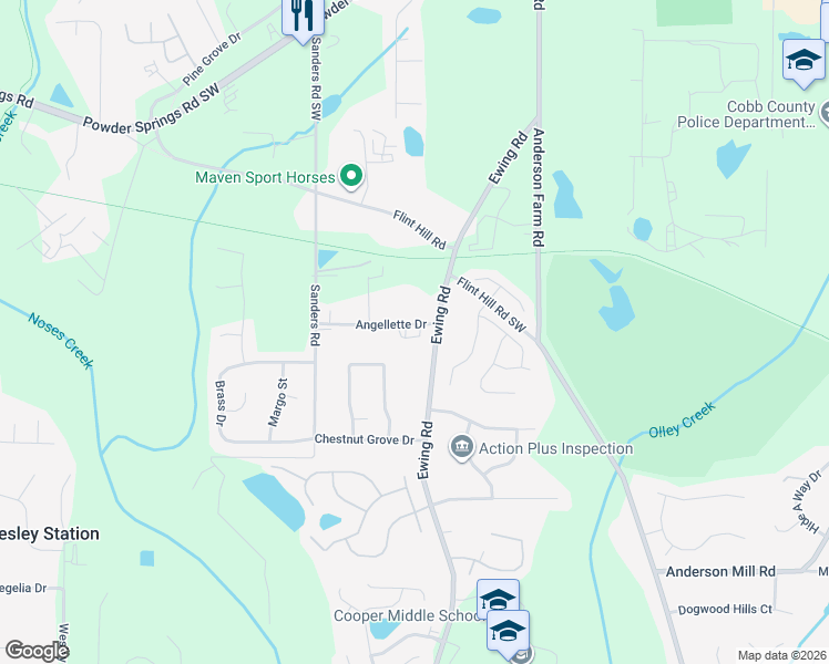 map of restaurants, bars, coffee shops, grocery stores, and more near 2945 Angellette Drive in Austell