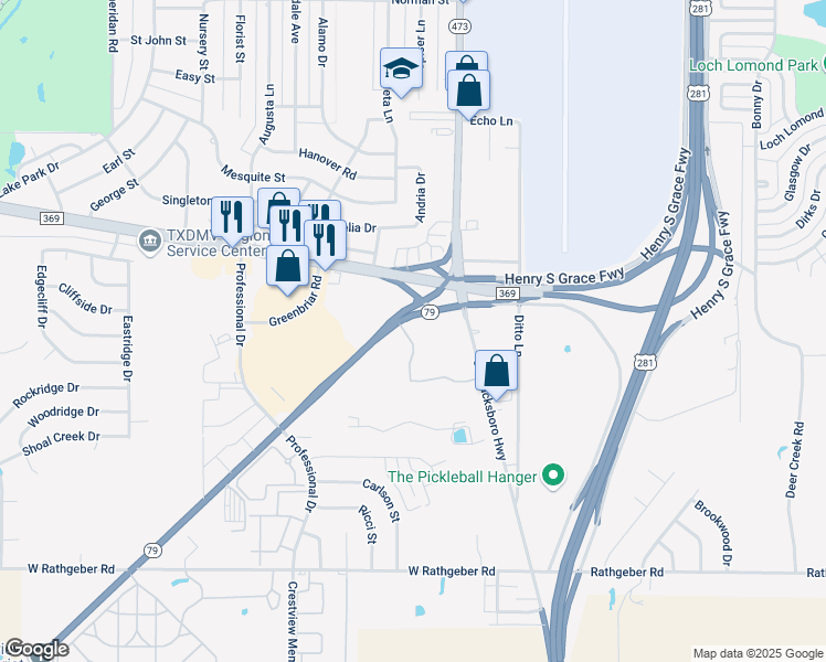map of restaurants, bars, coffee shops, grocery stores, and more near 1501 Archer City Highway in Wichita Falls