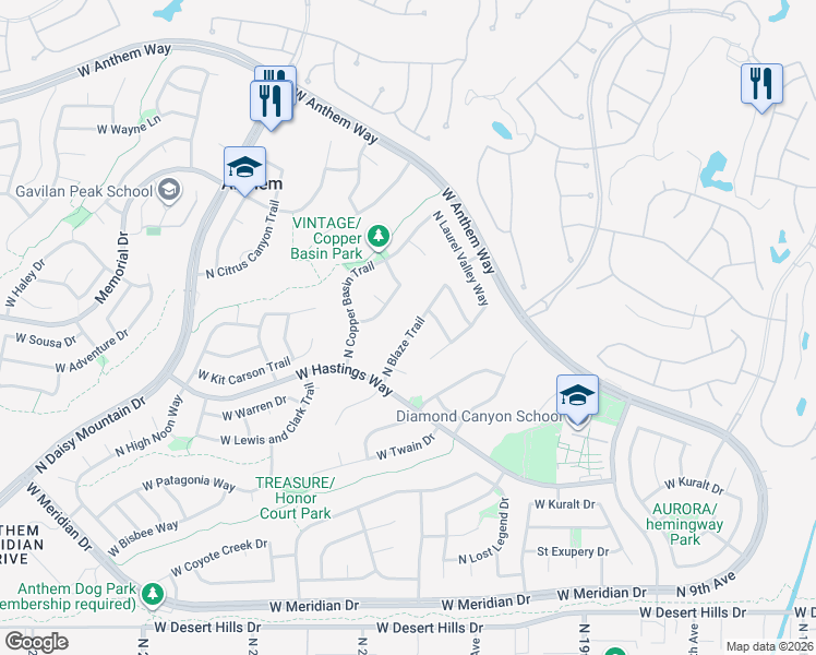 map of restaurants, bars, coffee shops, grocery stores, and more near 40416 North Blaze Trail in New River