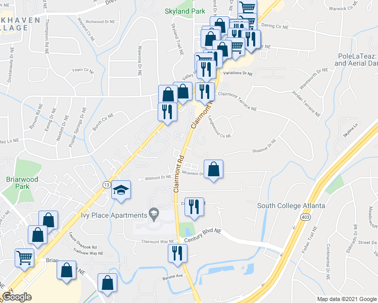 map of restaurants, bars, coffee shops, grocery stores, and more near in Brookhaven