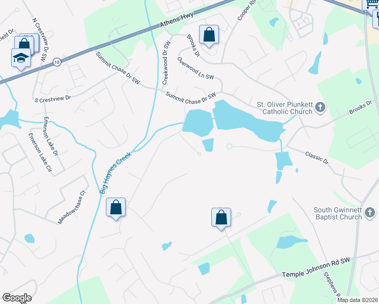 map of restaurants, bars, coffee shops, grocery stores, and more near 3040 Alta Ridge Way in Snellville