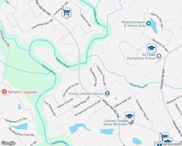 map of restaurants, bars, coffee shops, grocery stores, and more near 3868 Buckland Drive Southwest in Lilburn