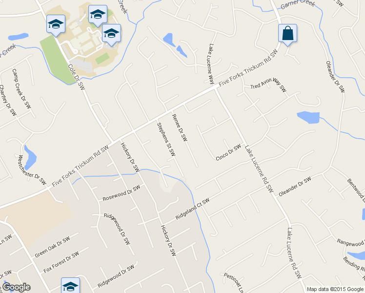 map of restaurants, bars, coffee shops, grocery stores, and more near 1299 Renee Drive Southwest in Lilburn
