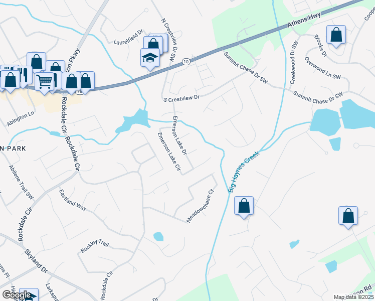 map of restaurants, bars, coffee shops, grocery stores, and more near 1759 Inlet Cove Court in Snellville