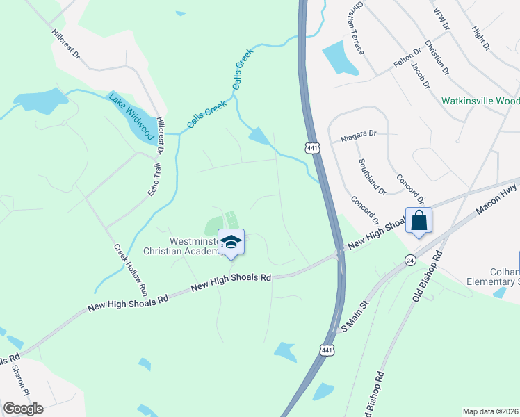 map of restaurants, bars, coffee shops, grocery stores, and more near 1021 Princeton Lane in Watkinsville