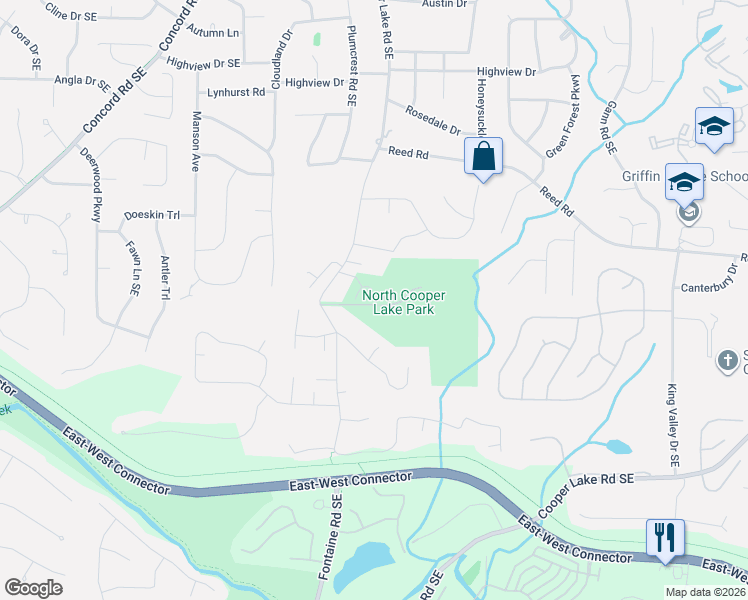 map of restaurants, bars, coffee shops, grocery stores, and more near 421 Downfield Way in Smyrna