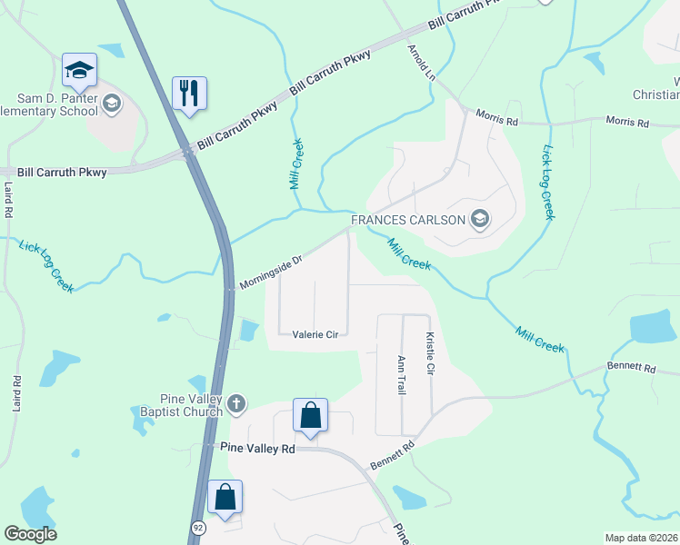 map of restaurants, bars, coffee shops, grocery stores, and more near 533 Valerie Circle in Hiram