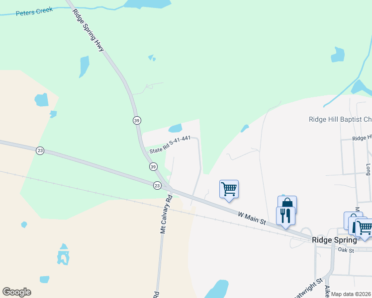 map of restaurants, bars, coffee shops, grocery stores, and more near 271 State Road S-41-441 in Ridge Spring