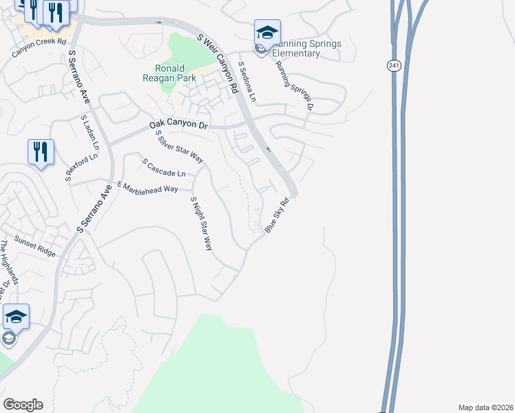 map of restaurants, bars, coffee shops, grocery stores, and more near 1353 South Country Glen Way in Anaheim