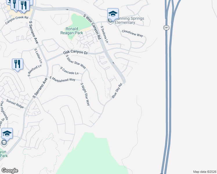 map of restaurants, bars, coffee shops, grocery stores, and more near 1353 South Country Glen Way in Anaheim