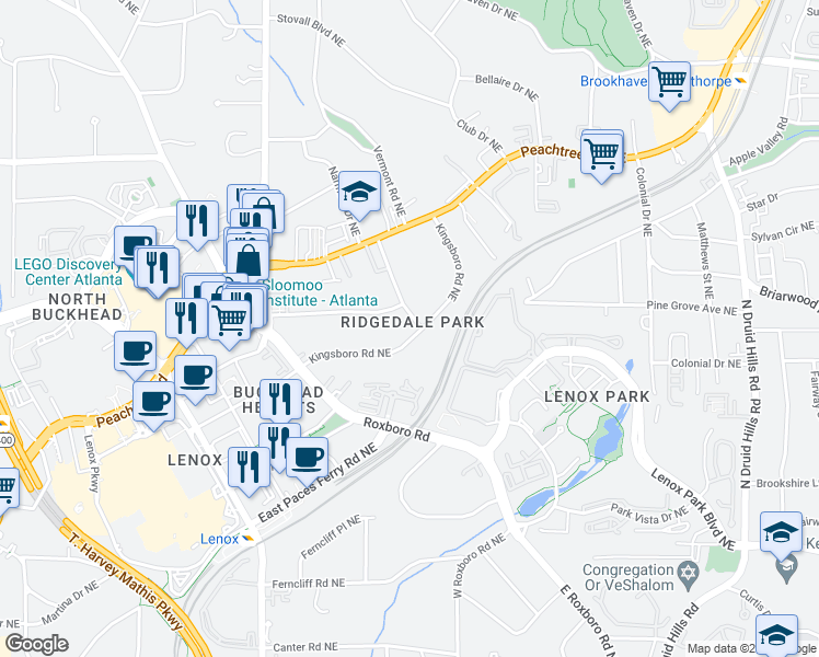 map of restaurants, bars, coffee shops, grocery stores, and more near 3566 Cantrell Road Northeast in Atlanta