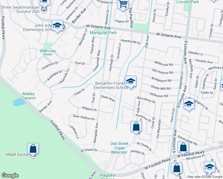 map of restaurants, bars, coffee shops, grocery stores, and more near 1336 Old Trail Drive in Corona