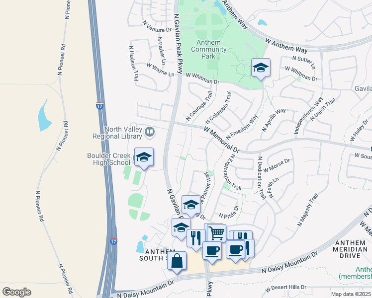 map of restaurants, bars, coffee shops, grocery stores, and more near 40429 North Acadia Court in New River