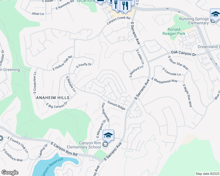 map of restaurants, bars, coffee shops, grocery stores, and more near 7798 East Portofino Avenue in Anaheim