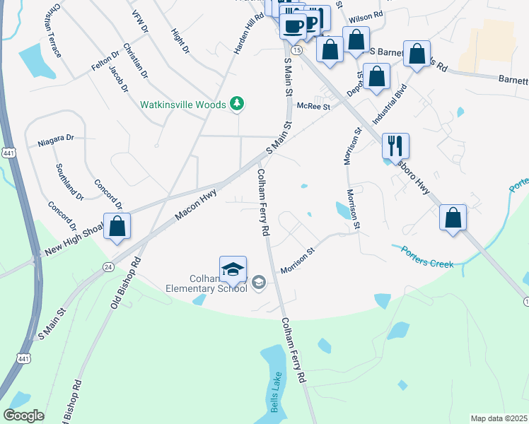 map of restaurants, bars, coffee shops, grocery stores, and more near 128 Colham Ferry Road in Bishop