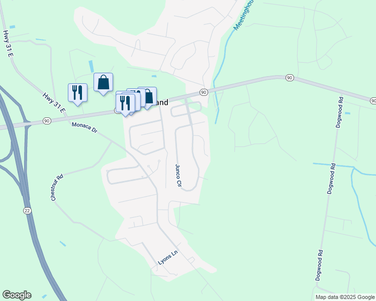 map of restaurants, bars, coffee shops, grocery stores, and more near 375 Junco Circle in Longs