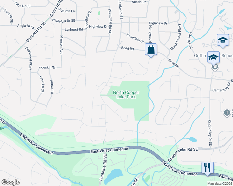 map of restaurants, bars, coffee shops, grocery stores, and more near 421 Downfield Way in Smyrna