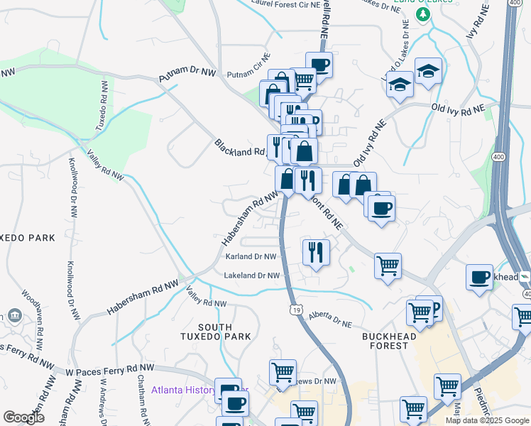 map of restaurants, bars, coffee shops, grocery stores, and more near 51 Honour Avenue Northwest in Atlanta
