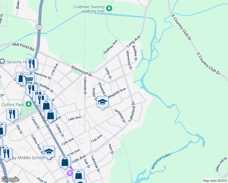 map of restaurants, bars, coffee shops, grocery stores, and more near 210 Magrath Avenue in Conway
