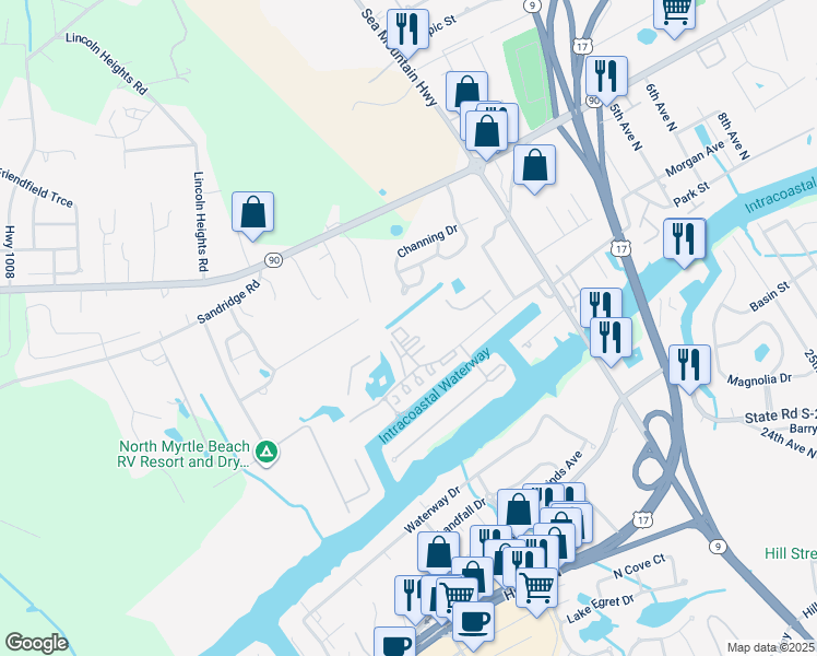 map of restaurants, bars, coffee shops, grocery stores, and more near 4506 West Harbour Court in Little River