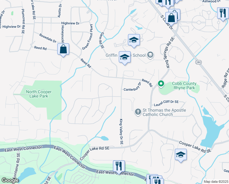 map of restaurants, bars, coffee shops, grocery stores, and more near 1202 Kenway Circle in Smyrna