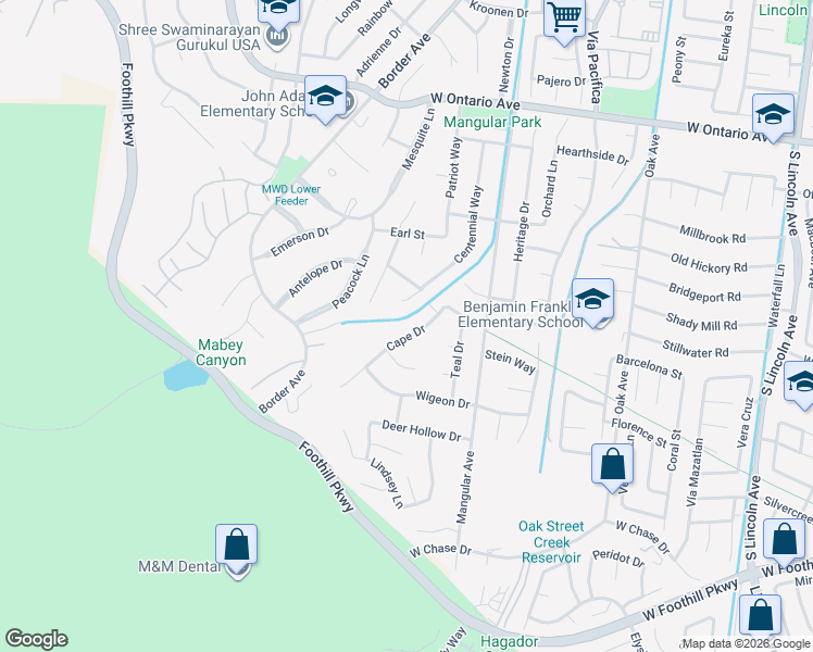 map of restaurants, bars, coffee shops, grocery stores, and more near 2764 Cape Drive in Corona