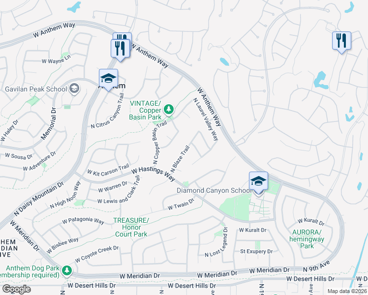 map of restaurants, bars, coffee shops, grocery stores, and more near 40416 North Blaze Trail in New River