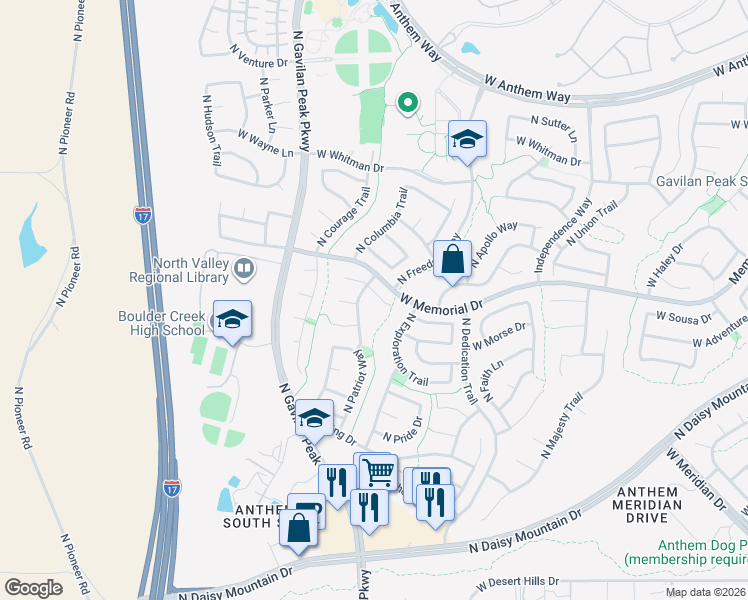 map of restaurants, bars, coffee shops, grocery stores, and more near 3436 West Webster Court in New River