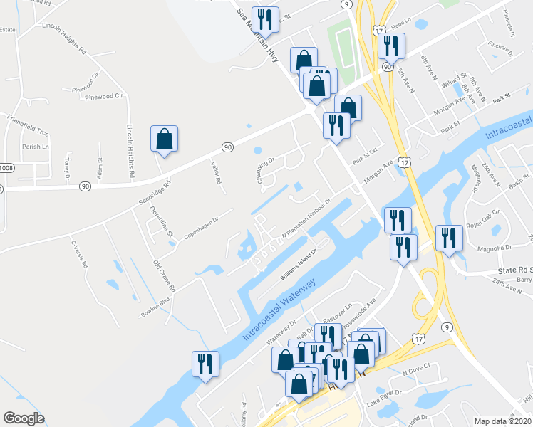 map of restaurants, bars, coffee shops, grocery stores, and more near 4506 West Harbour Court in Little River