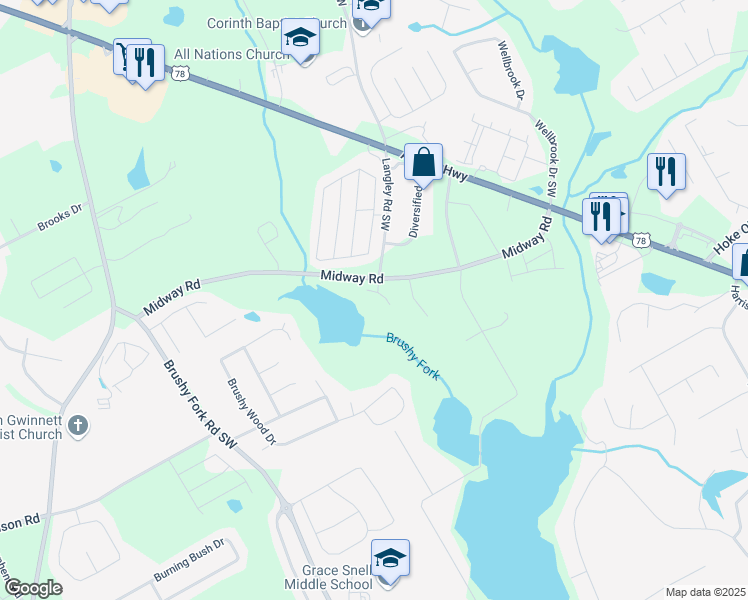 map of restaurants, bars, coffee shops, grocery stores, and more near 844 Langley View Court in Loganville