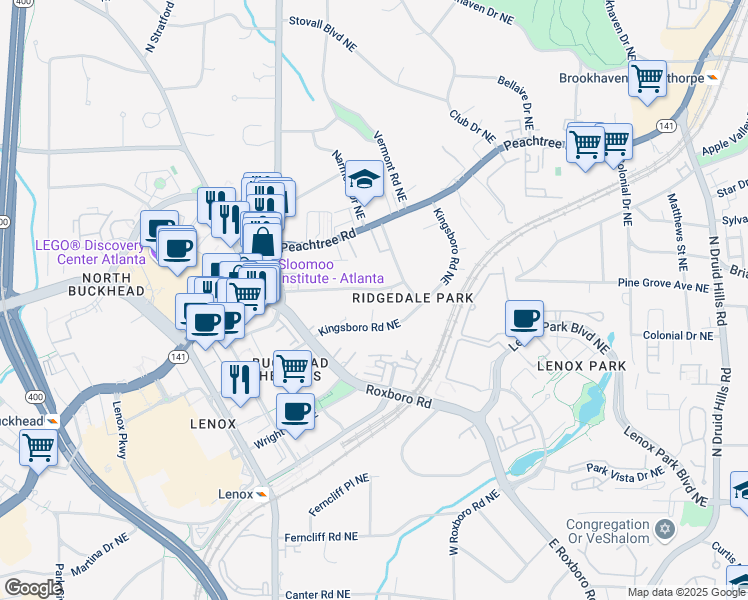 map of restaurants, bars, coffee shops, grocery stores, and more near 1031 Eulalia Road Northeast in Atlanta