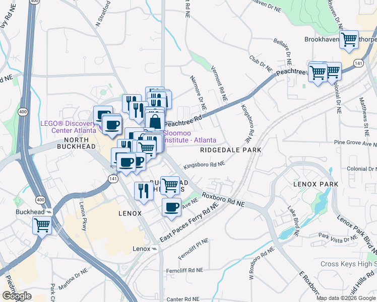 map of restaurants, bars, coffee shops, grocery stores, and more near 973 Eulalia Road Northeast in Atlanta